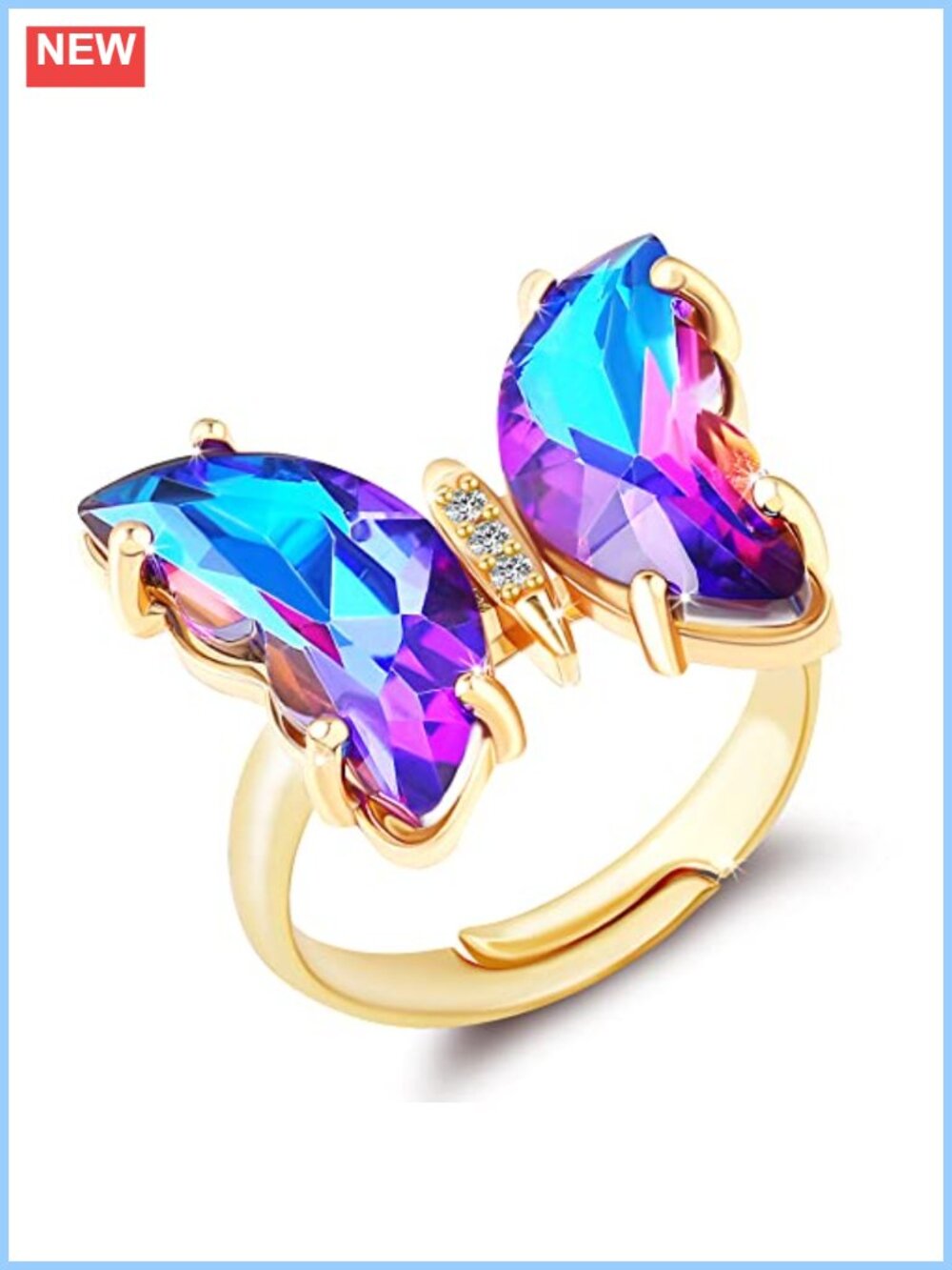 18K Gold Plated Brass Butterfly Ring Adjustable Statement Jewelry Gift